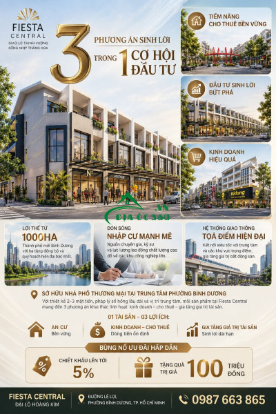 Nhà Phố Fiestal Central nhà phố 2 mặt tiền 4,6 tỷ 0987663865 gần KCN VSIP